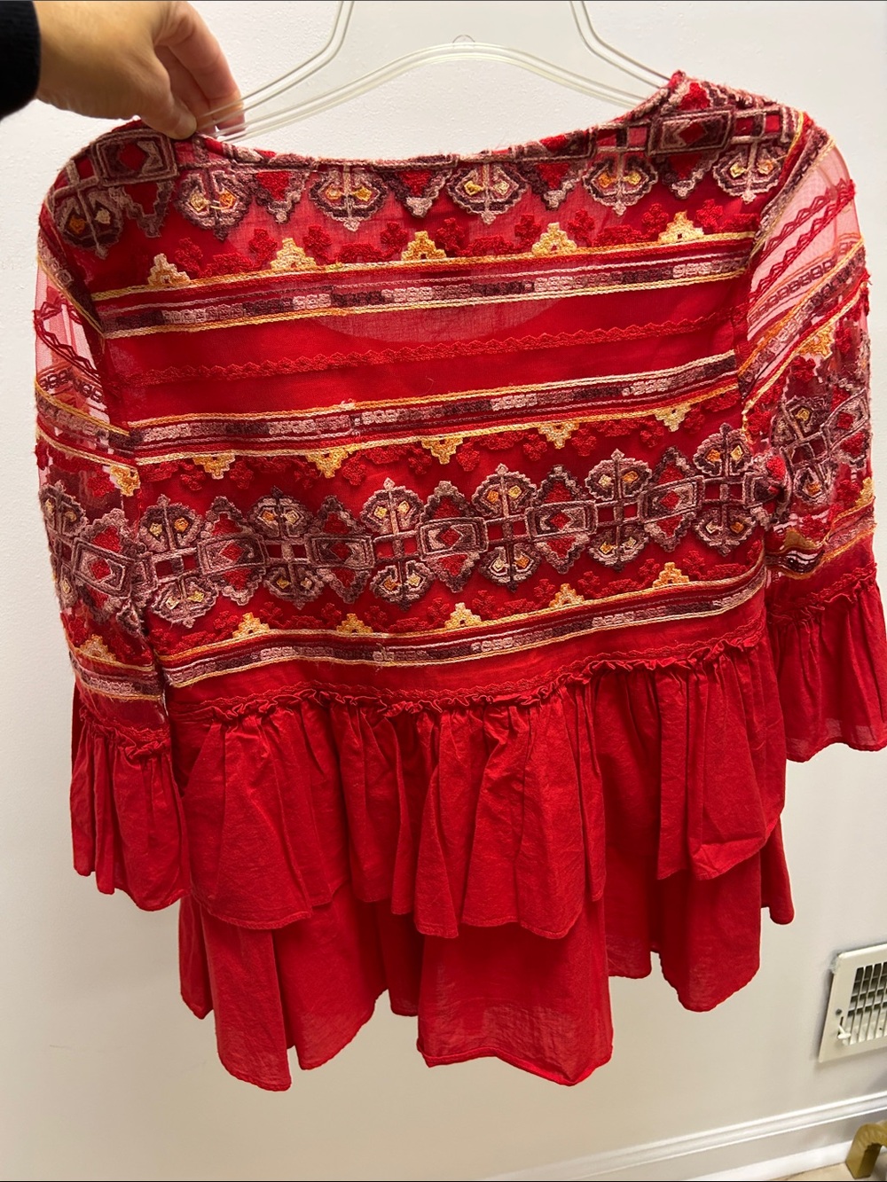Christina Red Embroidered Tiered Peplum Tunic image 4